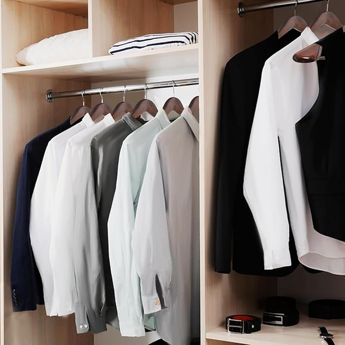 Solid Wood Suit Hangers, 6 Pack, Coat Hangers with Non Slip Trouser Bar, 360° Swivel Hook, Heavy Duty Wide Hangers for Suit, Coat, Jacket, Trousers, Pants,17.3" W x 9" H, Dark Walnut AWY0406H