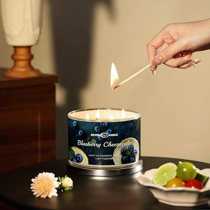 Soy Wax Blend Candle for Home, 4-Wick Candles in Blueberry Cheesecake Scented, Aromatherapy Candles Gift for Parties, Relaxing, Over 50 Hours of Burn Time, 18oz