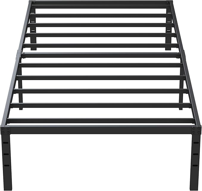 Heavy Duty Narrow Twin Bed Frame No Box Spring Needed, 14 Inch Metal Platform Narrow Twin Bed Easy Assembly, Noise Free, 30x75 Inch, Black