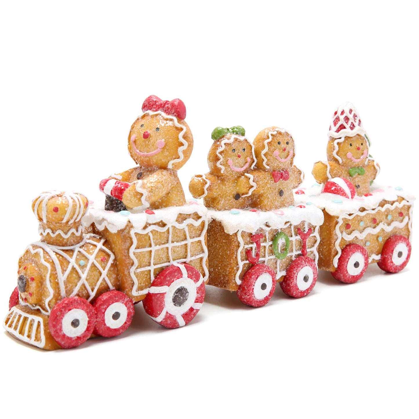 Hodao 9.25” Length Christmas Gingerbread Man Train Decorations Xmas Train Figurines Winter Decor Handmade Polyresin Gingerbread Man Figurines for Xmas Decor Gift - Christmas Party Home Decor