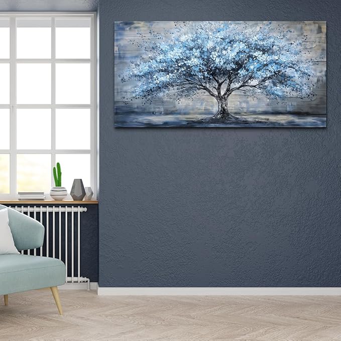 Large Wall Decor for Living Room Canvas Wall Art for Office Modern Wall Decorations for Bedroom Blue Tree Landscape Paintings Abstract Pictures Artwork Farmhouse Room Home Decor 24x48 in