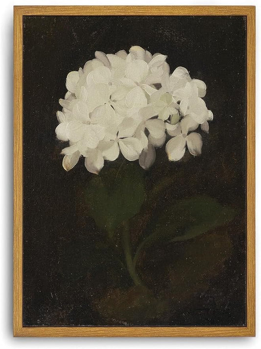 Djmwtb Vintage Framed Wall Art Floral Canvas Wall Art Prints White Hydrangea Paintings Flower Botanical Aesthetic Pictures Wall Decor Artwork for Living Room Bedroom Bathroom Office 16x24in
