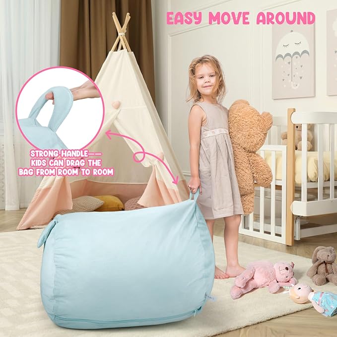 GAGAKU Stuffed Animal Bean Bag Cover Toy Storage, 24 Inches Kids BeanBag Crystal Blue Rabbit Large Zipper Bean Bag for Organizing Kids Plush Toys Home Supplies