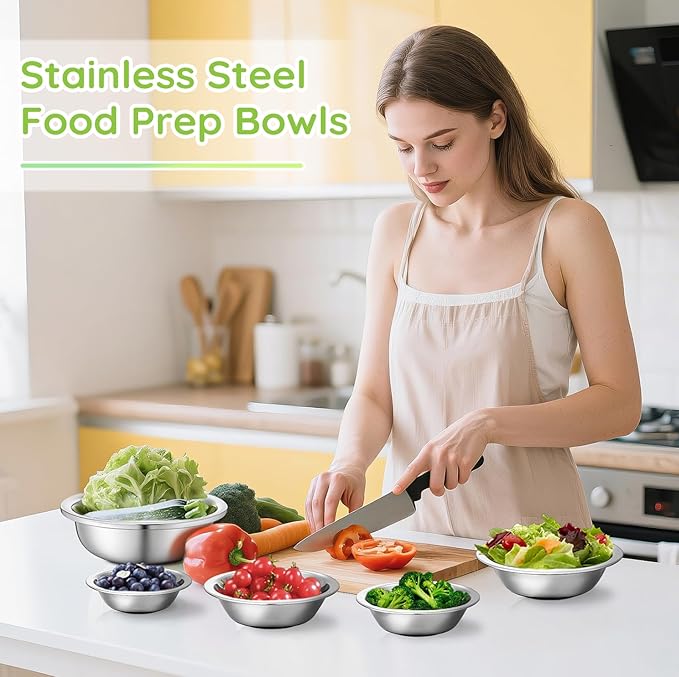 304(18/8) Stainless Steel Mixing Bowls for Kitchen, 4 Pack 7" 21.22 fl.oz Metal Mixing Bowls Set Stackable for Baking Serving Cooking Food Prep Storage Dishwasher Safe Lightweight