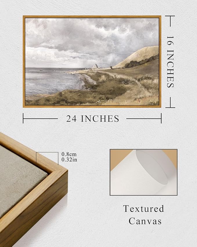 InSimSea Framed Canvas Wall Art Vintage Decor, Coastal Seaside Landscape Paintings, Large Prints, Nature Wall Decorations for Living Room Office Bedroom, 16"x24"