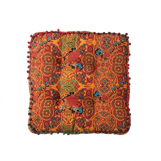 Orange Bohemian Seat Cushion,Indoor Boho Chair Cushions for Dining Chairs,Square Chair Pad,Decorative Seat Cushions for Kitchen Chairs (Orange Square 16X16)