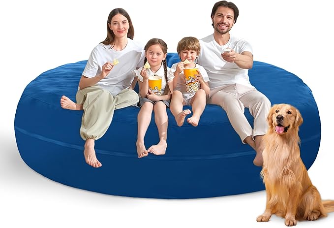 7FT Bean Bag Chair with Ultra Soft Velvet Cover Bean Bag Sofa with Memory Foam Bean Bag Chairs with Large Size Lazy Sofa for Dorm Office Living Room Bedroom Blue 7'