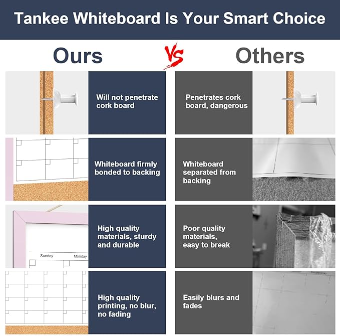 Dry Erase Calendar Cork Board Combo, 18x24 Inches Calendar Whiteboard for Wall, Magnetic White Board with Pink Wood Framed, Dry Erase Board for Planner Office Kitchen Home Memo