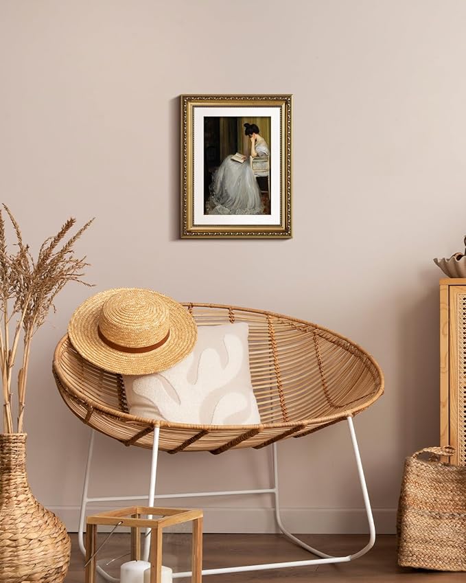 VIYYIEA Gold Framed Wall Art Canvas Print Home Decor for Living Room Women Reading Pictures for Bedroom Bathroom Wall Decor Women Portrait Art Wall Painting Vintage Art Prints Room Wall Decor 11x14in