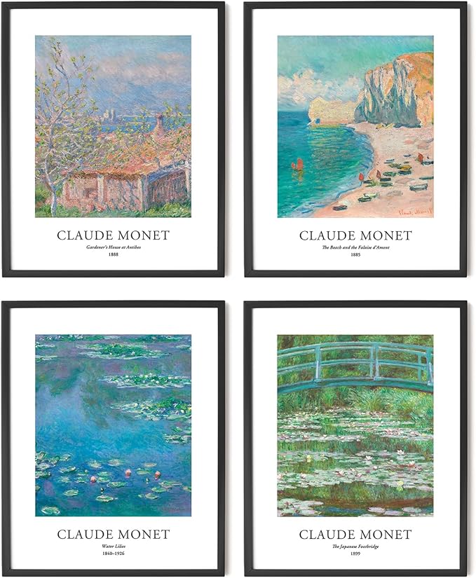 EVOLE HOME Claude Monet Art Prints, Set of 4 Wall Art, Unframed 8x10 Prints, Giclée Prints, Impressionism Art Poster for Home Decor, Office Wall Decor, Gift for Men, Women