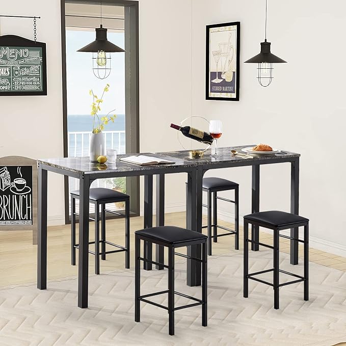 VECELO Dining Table Set with 2 Stools,3 Piece Counter Height for Kitchen, Living Room, Small Apartment