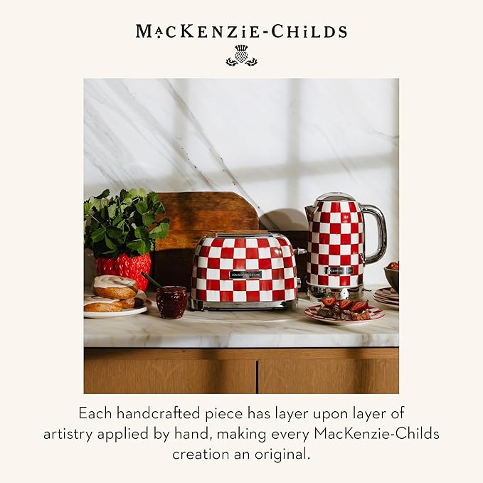 MACKENZIE-CHILDS Electric Kettle, Stainless-Steel Tea Kettle, Red-and-White Cherry Check