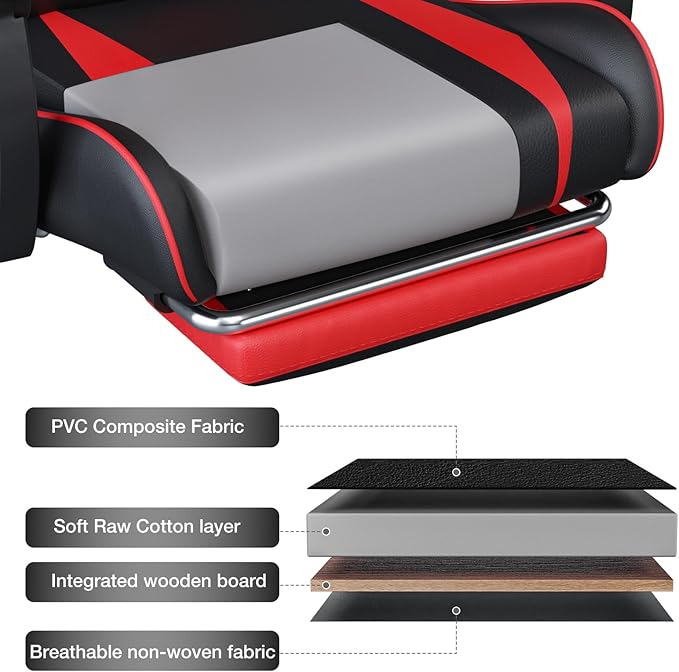 HOFFREE Massage Gaming Chair for Kids Computer Gamer Chair with Footrest and Lumbar Support Reclining PC Game Chair with Headrest for Gaming Room Red and Black