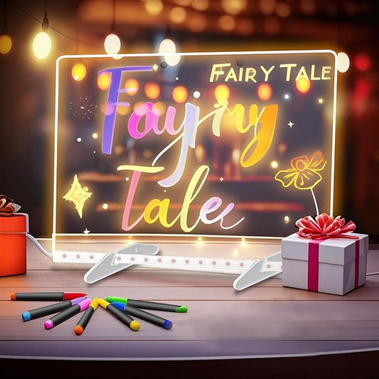 Acrylic Board with 7 LED Light,13.7"*10" LED Drawing Board with 7 Markers,Dynamic Light Led Note Board,Light up Acrylic Dry Erase Board Message Board,Drawing Board for Kids for Office, School, Home