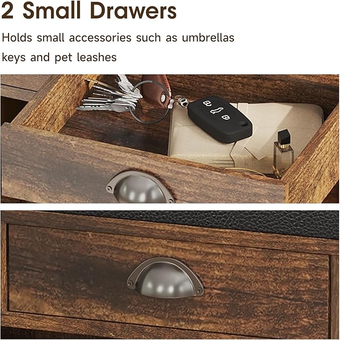 Maupvit Shoe Storage Bench with Cushion, Shoe Bench with Padded Seat, Entryway Storage Bench with Drawer, 2 Compartments, Wood Bench Rack for Bedroom, Closet, Living Room, Hallway (Brown)