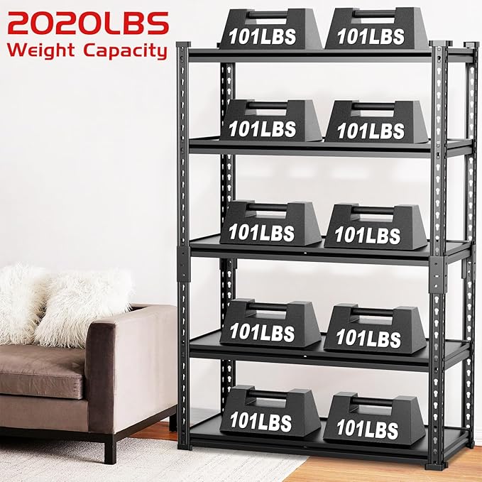 Upgraded 2020LBS Garage Shelving Units, 72" H Double Veneer Shelf Board for Waterproof and Anti-scratch, 5-Tier Storage Shelves Heavy Duty, Adjustable Metal Rack for Kitchen, Basement, Warehouse