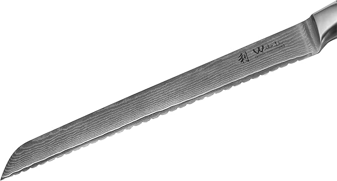Wakoli Long Bread Knife, 9.1-inch Blade Damascus Chef Knife made from 67 Layers of Damascus Steel with VG10 Core, Sharp Kitchen Knives with Pakkawood Handle, Chefs Knifes for Breads in Gift Box (EDIB)