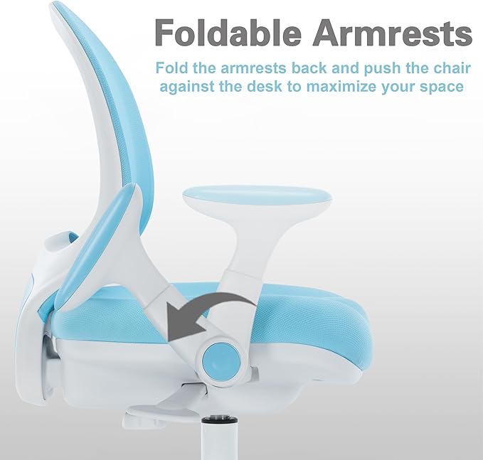 Kids Desk Chair, Boy's Girl's Child Children Study Office Computer Chair, Ergonomic Design, Adjustable Height and Seat Depth (Grey) (Sky Blue W/Armrests and Footrest)