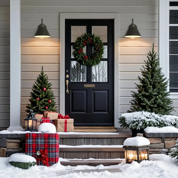 2-Pack Gooseneck Outdoor Light Fixtures, Dark Olive Outdoor Wall Sconces, Farmhouse Barn Light for Porch, Matte Iron Wall Light, Waterproof & Anti-Rust, Garage, Patio, Garden