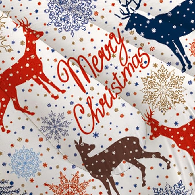 Beige Christmas Comforter Set Full/Queen for Kids, Cartoon Reindeer and Snowflake Print Bedding Set, Cute Xmas Bed Set for Home Decor with 1 Comforter and 2 Pillowcases