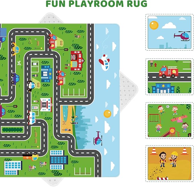 Kids Playmat Car Rug, Kids Play Rugs Town City Road Map Rug, Large Educational Car Mat, Boys Track Play Mat, Kid Rugs for Playroom Bedroom Living Room (Style 1, 59X 39.4 INCH)
