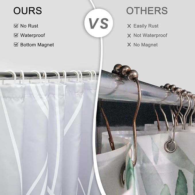 Punkray Ombre Purple Shower Curtain for Bathroom with Hooks, White Shower Curtain Set, Stripe Bath Curtains Decorative Shower Curtains Water Repellent Washable, 72 x 72