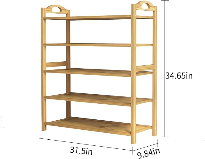 UDEAR Bamboo Shoe Rack 5-Tier Shoe Storage Organizer Entryway Shoe Shelf