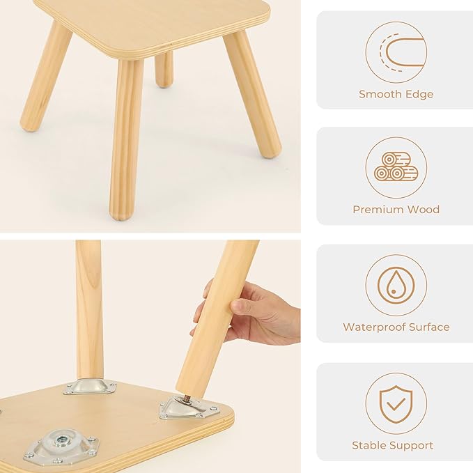 Step Stool for Kids, Wooden Toddler Step Stool Fits with Sensory Table, Sturdy Sitting Stool with Four Detachable & Assembled Legs for Bathroom Sink, Kitchen, Bedroom, Plant Stand