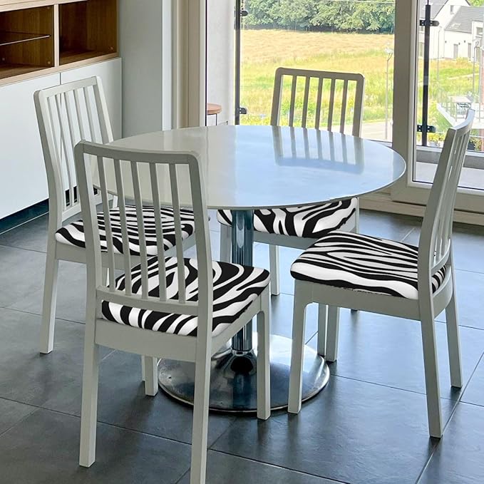 Seat Covers for Dining Room Chairsset of Set of 4, Black White Zebra Stripe Stretch Chair Seat Covers Cushion Slipcovers for Kitchen Office