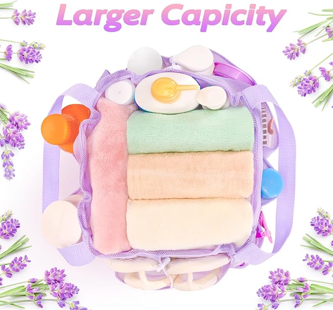 Mesh Shower Caddy Portable with Drawstring, Dorm Room Essentials for College Students Girl & Boy, Larger Shower Bag for Camping,Swimming,Gym,Travel,Bathroom - Purple