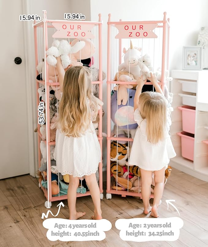 Mloong Stuffed Animal Zoo Storage, Pink Wood Stuffed Animal, Gift for Nursery Playroom Kidroom Bedroom (54inch)