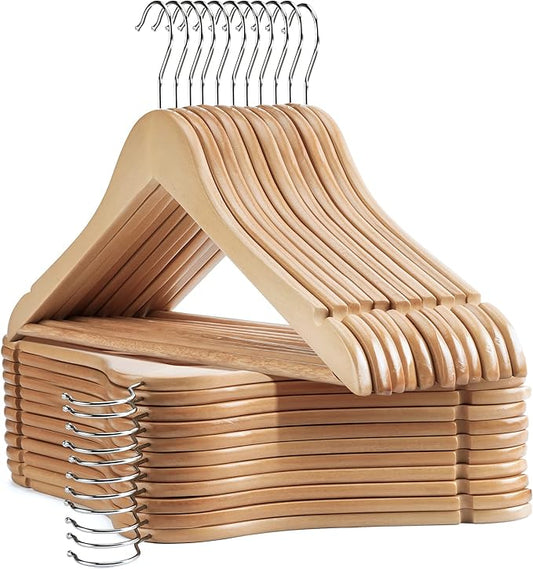 Wooden Hangers 20 Pack Slim Coat Hangers for Closet with Smooth Finish,Shirt,Suit,Dress,Heavy Duty Clothes Hanger Natural