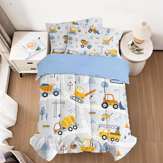 SANDJEST Construction Duvet Cover Sets Full Size for Kids Boys, Incude 1 Polyester Comforter Cover 80x90 Inches and 2 Pillowcases 20x26 Inches, Comforter Not Included, Gift for Christmas Birthday