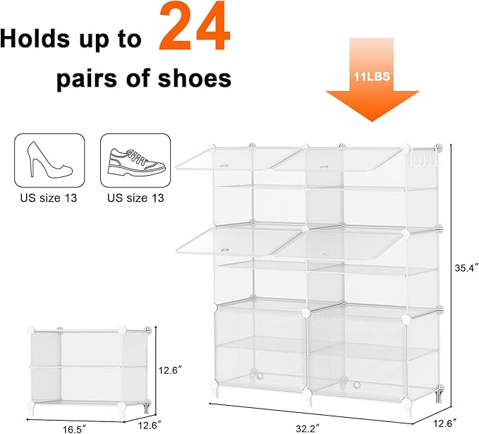 AWTATOS Shoe Rack, 6 Tier Shoe Storage Cabinet with Door, 24 Pair Shoe Organizer Shelves for Closet Hallway Bedroom Entryway, Transparent Twill