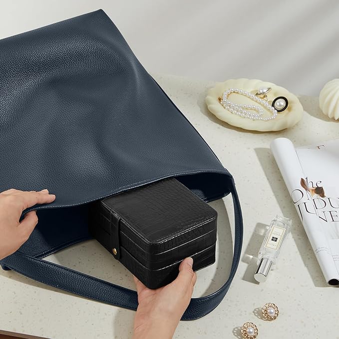 PU Leather Small Jewelry Box for Women Girls, Double Layers Travel Portable Jewelry Case for Ring, Pendant, Earring, Necklace, Bracelet Organizer Storage Holder Boxes, Black