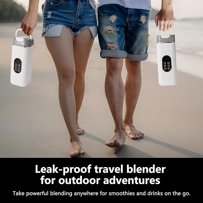 Portable Personal Blender with 12 Stainless Steel Blades – USB Rechargeable for Smoothie Shakes,14 Oz/420ML Cup and Extra Handle Lid, for Travel Sports Gym (White)