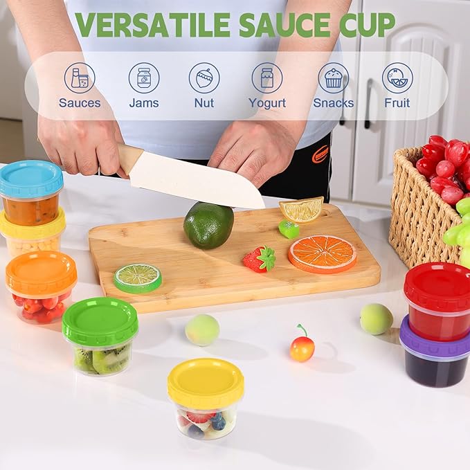 4 oz Small Plastic Containers with Lids, 12 Pack Stackable Small Freezer Container, Reusable 1/2 Cup Food Containers for Snack Puree Fruit, with Pen and Brush, Microwave & Dishwasher Safe