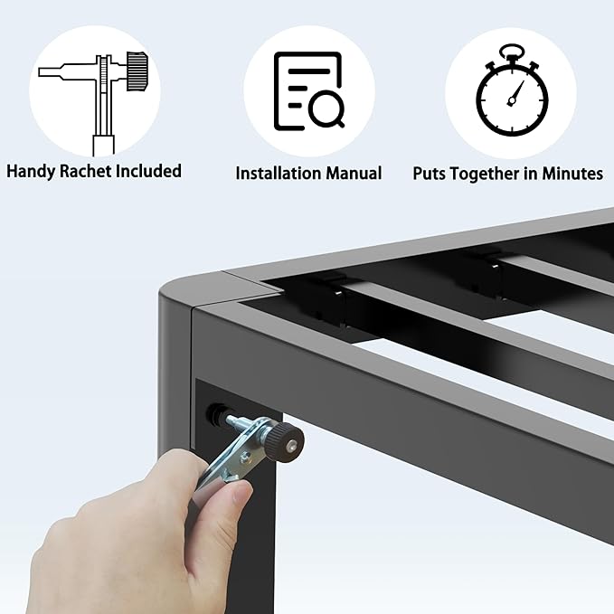 FUIOBYVV 10 Inch Twin Bed Frame with Rounded Corner and Headboard Hole Mattress Retainers 3500 LBS Metal Heavy Duty Steel Slats Support No Box Spring Needed Platform Noise Free Easy Assembly
