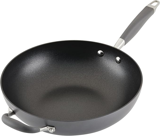 Anolon Advanced Home Hard Anodized Nonstick Pan, Stir Fry w/Helper Handle (12"), Moonstone