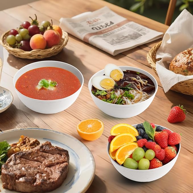 Homienly Wheat Straw Bowls with Unique Texture Design, 40 OZ Salad Bowls for Kitchen, Camping, Unbreakable Microwave and Dishwaher Safe Bowl Set, Stackable Cereal Bowl for Serving, Ramen-White