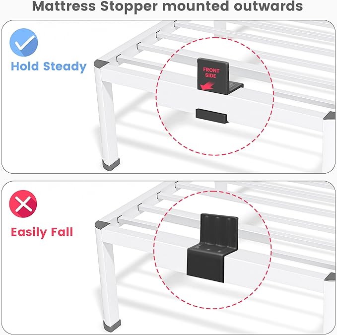 18 Inch Full Size Metal Bed Frame with Round Corners, Storage Space Under High Bed Frame-Heavy Duty Steel Slats Support, Noise Free - Easy Assembly - No Box Spring Needed,White