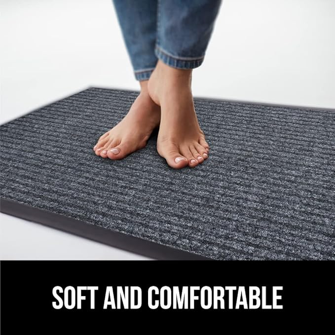 GORILLA GRIP Traffic Guard Door Mat, 60x36, Heavy Duty Welcome Mats, Commercial Office Space Doormat, Waterproof, Fade Resistant, Strong Rubber Backing, Low Profile, Shoe and Boot Scraper, Gray