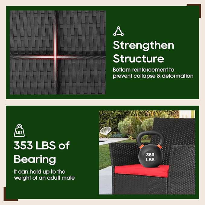 FDW | 4-Piece Patio Furniture Set | Red | Outdoor Wicker Furniture with Coffee Table | Modern Rattan Chairs Conversation Set | Outdoor Seating | Weather-Resistant | for Porch, Garden, Lawn