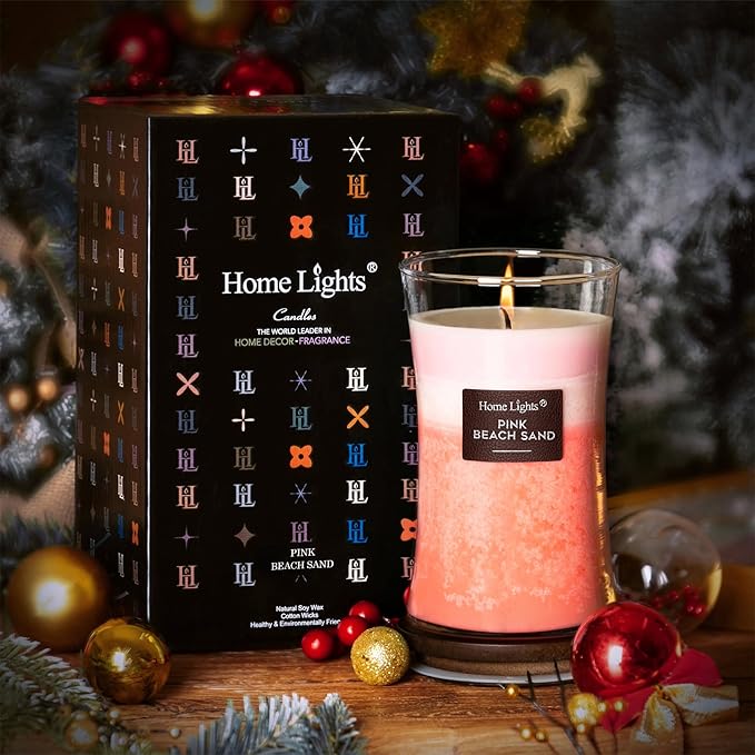 HomeLights 3-Layer Candles for Home Scented, 21.52 OZ Natural Soy Wax Scented Candles Burns Up to 100 Hours, Large Jar, Pink Beach Sand