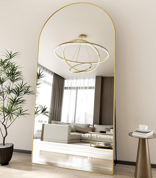 Koonmi 40"x80" Arched Full Length Mirror, Gold Large Floor Mirror with Aluminum Alloy Frame, Standing Hanging or Leaning Wall-Mounted Full Body Mirror for Living Room and Bedroom
