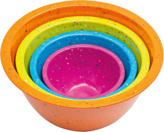 Confetti Nesting Mixing Bowls Set - 4-Piece Colorful Kitchen Bowls (18oz, 1.25QT, 2.5QT, 4QT) - BPA-Free, Dishwasher Safe, Space-Saving Design Vibrant Color