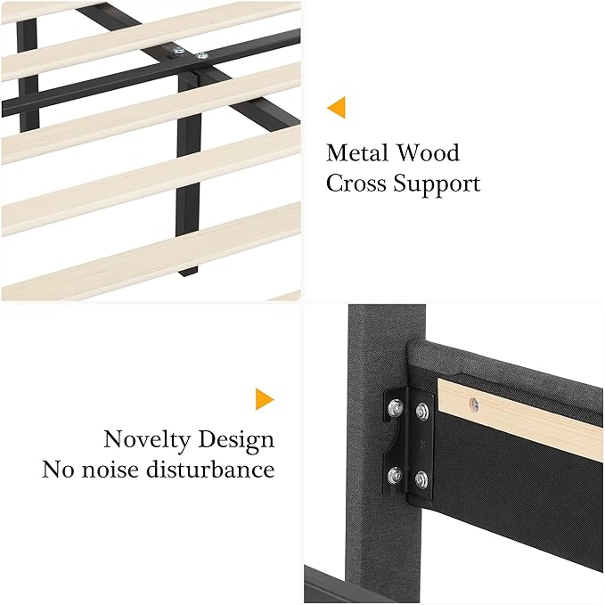 VECELO Full Upholstered Platform Bed Frame with Adjustable Button Stitched Panel Headboard,Strong Wood Slat Support,Velcro Design,Mattress Foundation/Easy Assembly,Grey