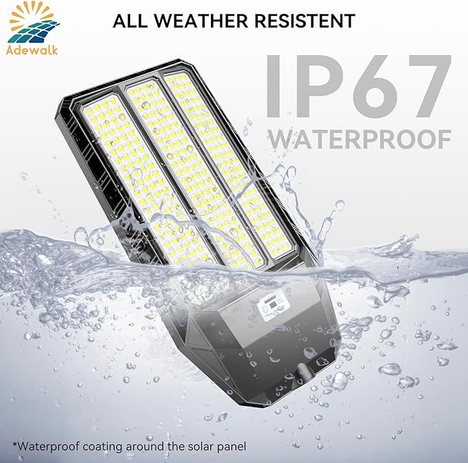 Solar Street Light Outdoor 8000W - LED Parking Lot Lights, IP67 Waterproof, Dusk to Dawn, High Lumens Solar Lights Outdoor with Motion Sensor and Remote Control 1 Pack
