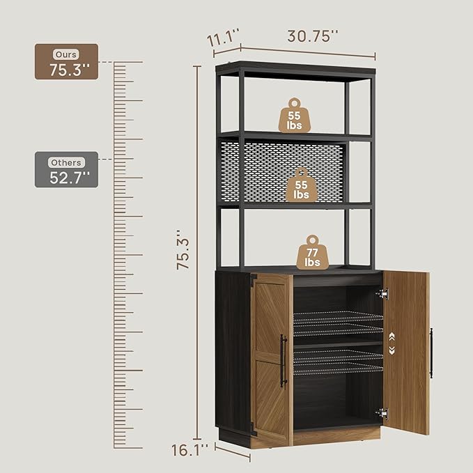 SICOTAS Book Shelf Bookcases with Storage - 75.3” Tall Book Shelves Case 5 Tier Large Modern Bookshelf Case with Door, Farmhouse Standing Display Cabinet for Living Room, Home Office, Study Room(2PCS)