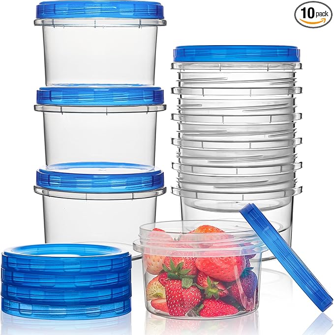 16 oz Freezer Storage Containers with Twist Top Lids, 10 Pack Reusable Meal Prep Containers Plastic Stackable Leakproof Food Storage Containers for Sauce Salad Leftover Oats